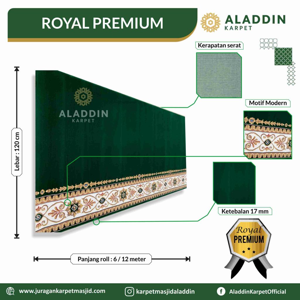 Karpet Masjid Royal Premium Hijau Polos Motif Ukir